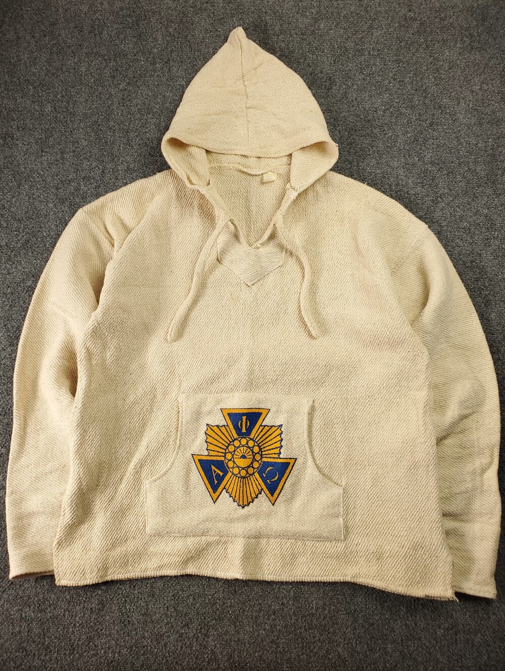 Vintage Molina Baja Hoodie Pullover XL Natural Alpha Phi Omega Drug Rug
